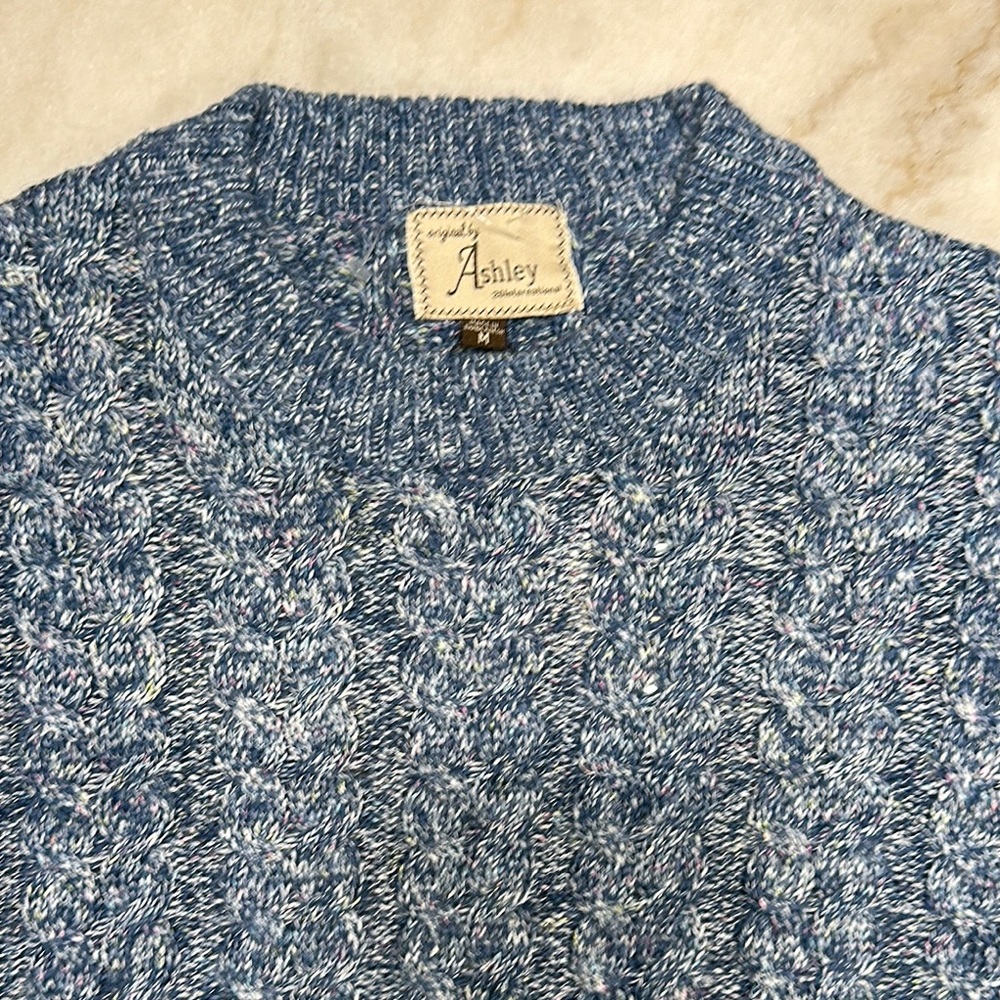 Ashley By 26 International • Blue Crew Neck Sweater Chunky Knit Cropped - M - Picture 5 of 9